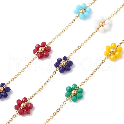 Flower Glass Beaded Chains CHS-P016-40G-01-1
