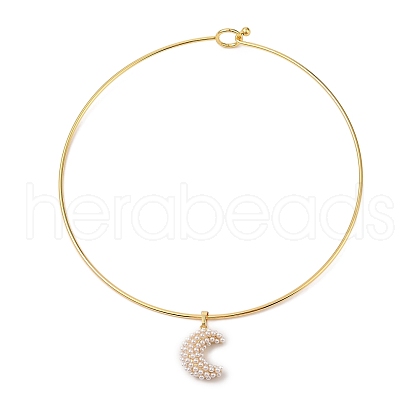 Brass with ABS Imitation Pearl Charm Necklace BJEW-Q350-05A-G-1
