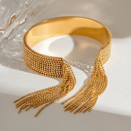 304 Stainless Steel Tassels Cuff Bangles for Women BJEW-V012-02G-1