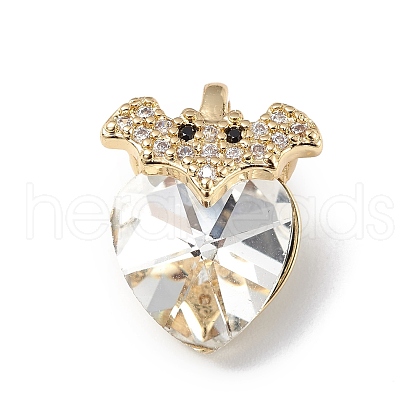 Real 18K Gold Plated Rack Plating Brass Micro Pave Clear Cubic Zirconia Pendants KK-C015-10G-03-1