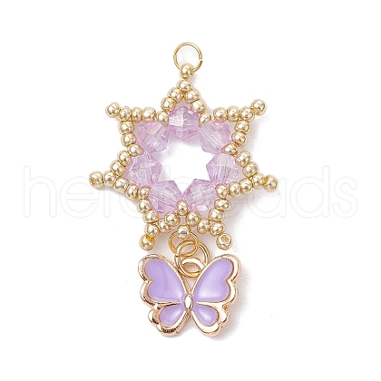 Glass Seed Beaded Flower Pendants PALLOY-MZ00623-03-1