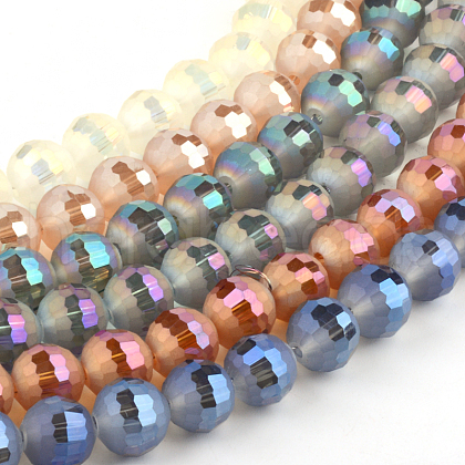 Faceted Round Electroplate Glass Bead Strands EGLA-S130-10mm-M-1