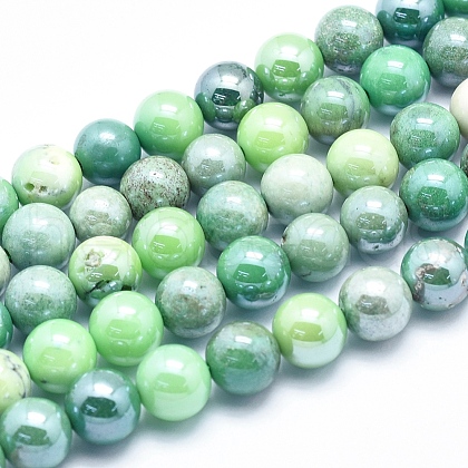 Electroplate Natural Green Grass Agate Beads Strands G-K256-07-8mm-1