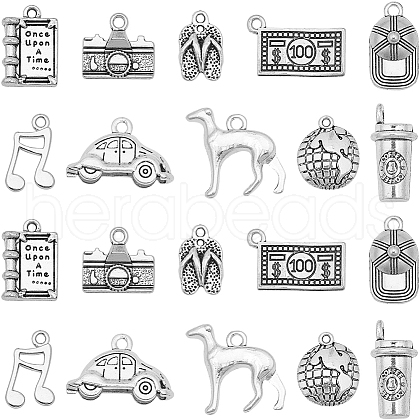 SUNNYCLUE 60Pcs 10 Styles Tibetan Style Alloy Pendants FIND-SC0010-72-1