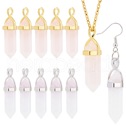 BENECREAT 12Pcs 2 Style Natural Rose Quartz Double Terminated Pointed Pendants G-BC0001-07-1
