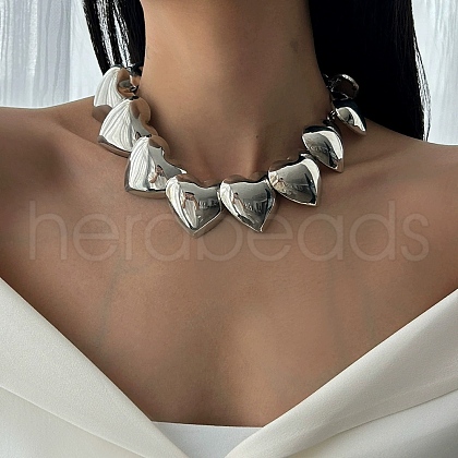 Iron 3D Heart Link Chain Choker Necklaces for Women NJEW-V003-02P-1
