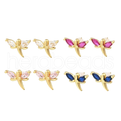 Dragonfly Real 18K Gold Plated Brass Stud Earrings EJEW-L270-09G-1