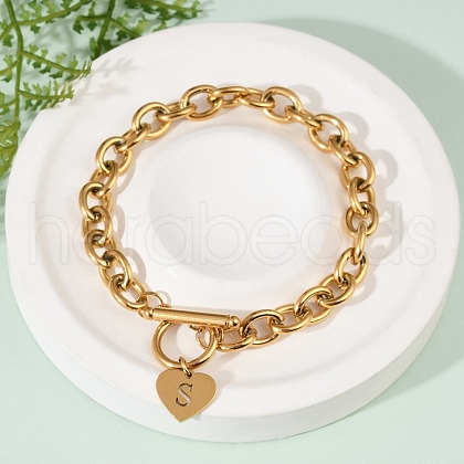 Golden 304 Stainless Steel Charm Bracelets NJEW-K284-01G-S-1