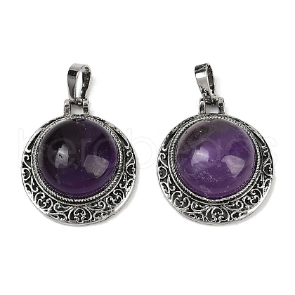 Natural Amethyst Half Round Pendants PALLOY-R159-01AS-08-1