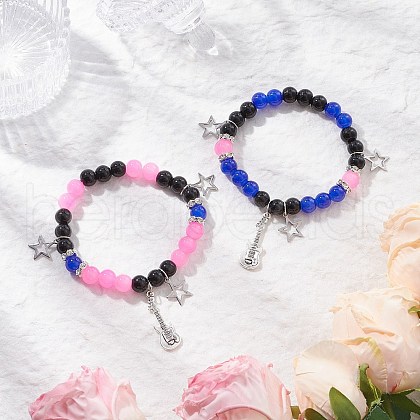 2Pcs 2 Colors 304 Stainless Steel Charms Bracelets BJEW-JB11848-1