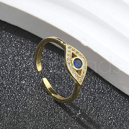 Rack Plating Brass Micro Pave Cubic Zirconia Open Cuff Finger Rings for Women RJEW-M028-76G-1