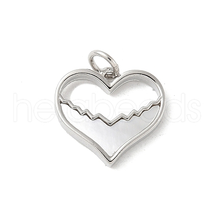 Brass Pave Natural White Shell Heart Charms with Jump Rings KK-S522-08E-P-1