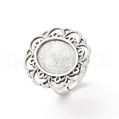 Vintage Adjustable Iron Flower Finger Ring Components Alloy Cabochon Bezel Settings PALLOY-O036-19AS-1