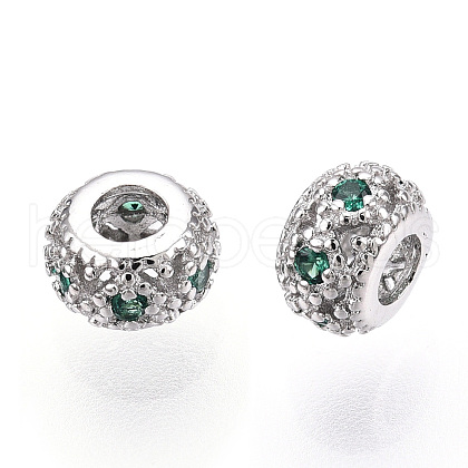 Rhodium Plated 925 Sterling Silver Pave Green Cubic Zirconia Spacer Beads STER-T007-14P-1