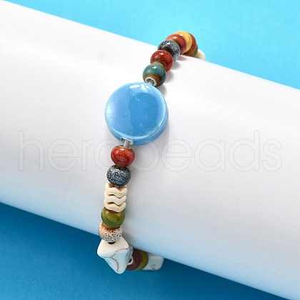 Handmade Porcelain Beads & Synthetic Howlite Beads Stretch Bracelets for Women BJEW-D307-01E-1