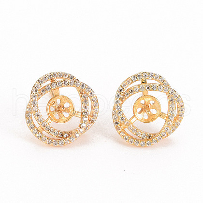 Brass Micro Pave Clear Cubic Zirconia Stud Earring Findings KK-S356-241-NF-1