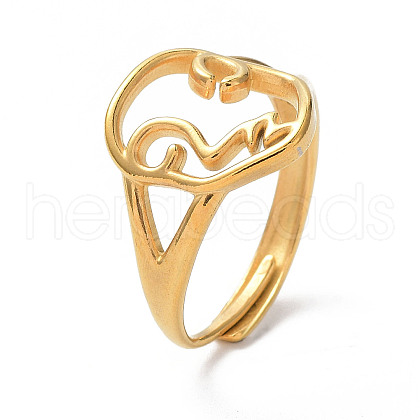 Ion Plating(IP) 304 Stainless Steel Hollow Abstract Face Adjustable Rings RJEW-D006-25G-1