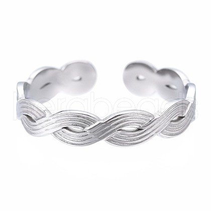 Non-Tarnish 304 Stainless Steel Twist Wrap Open Cuff Ring for Women RJEW-T023-07P-1