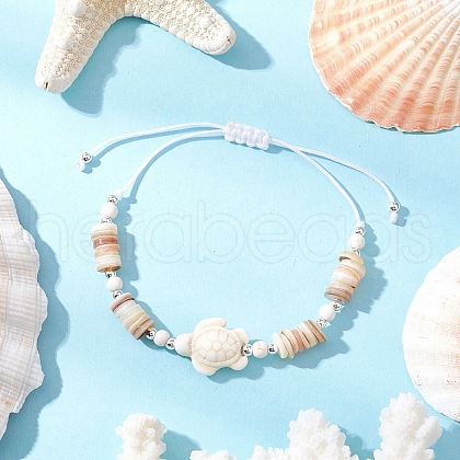 Adjustable Dyed Synthetical Turquoise Beaded Braided Bead Bracelets for Women BJEW-JB11805-01-1