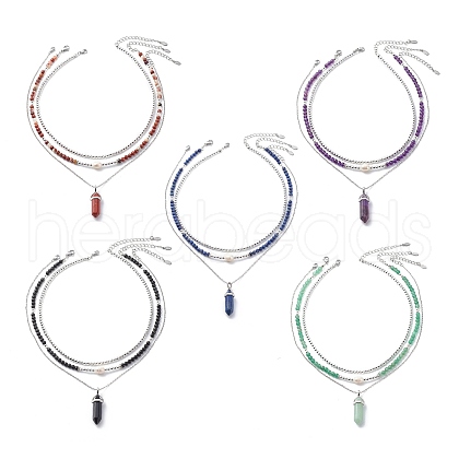 3Pcs 3 Style Natural Gemstone & Pearl & Synthetic Hematite Beaded Necklaces Set NJEW-JN04028-1