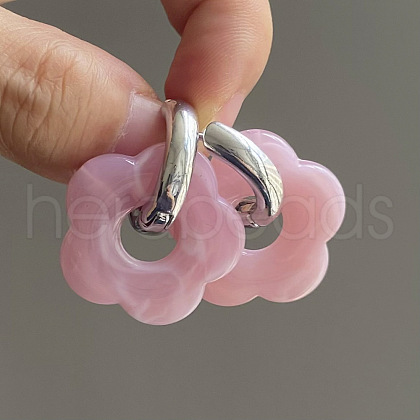 Flower Stainless Steel Acrylic Hoop Earrings FS-WGEB331-12-1