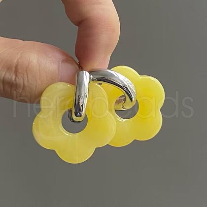 Flower Stainless Steel Acrylic Hoop Earrings FS-WGEB331-26-1