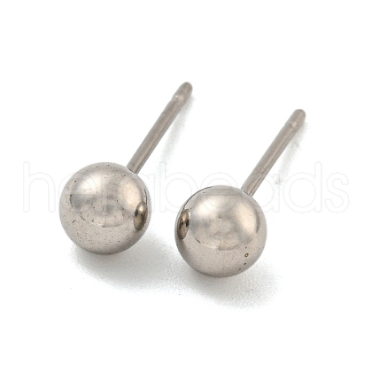 304 Stainless Steel with 201 Stainless Steel Smooth Round Ball Stud Earring Findings STAS-O004-08C-P-1