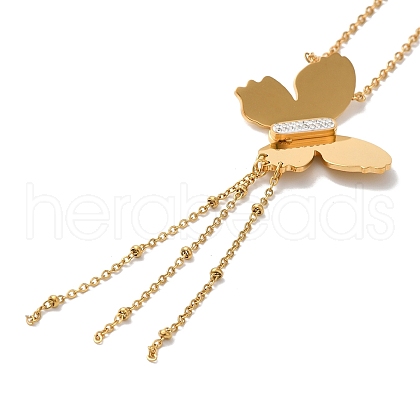 Stainless Steel Crystal Rhinestone Butterfly Tassel Pendant Necklaces for Women NJEW-G145-02G-1