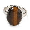 Natural Tiger Eye Oval Adjustable Rings RJEW-K371-07S-16-3