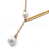 Ion Plating(IP) 304 Stainless Steel & White Plastic Pearl Round & Oval Pendant Necklaces for Women NJEW-P320-17G-5
