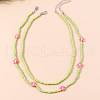 2Pcs Flower Glass Seed Beaded with Plastic Pearl Beaded Necklace Sets for Women FS-WGE85A7-16-1