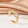Heart Brass Micro Pave Clear Cubic Zirconia Open Cuff Rings for Women RJEW-G343-01G-1