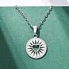 Flat Round with Heart 304 Stainless Steel Pendant Necklaces NJEW-H059-15P-3