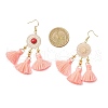 Flat Round 304 Stainless Steel Polycotton Tassel Chandelier Earrings EJEW-JE06452-6