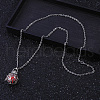 Brass Essential Oil Diffuser Hollow Round Cage Pendant Necklaces with Red Felt Wool Ball Inside NQ3958-2