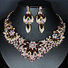 Flower Alloy Glass Rhinestone Pendant Necklace & Stud Dangle Earring Sets FS-WG74144-03-1
