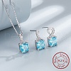 Square Rhodium Plated 925 Sterling Silver Pave Cubic Zirconia Pendant Necklaces & Stud Earrings Sets for Women WG8F2D6-01-1