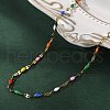 Colorful Enamel Oval & Dapped Link Chain Necklace NJEW-Q315-01G-1