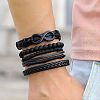 4Pcs 4 Styles Cowhide & Imitation Leather & Beaded Bracelet Set for Men Women FS-WG0FA9F-01-1