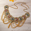 Bohemian Ethnic Style Alloy Pave Red & Deep Sky Blue Synthetic Turquoise Tassel Waist Chains FS-WG7CE59-01-3