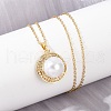 Half Round Brass Micro Pave Cubic Zirconia Pendant Neckalces for Women NJEW-C076-07G-3
