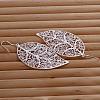 Silver Color Plated Brass Leaf Dangle Earrings EJEW-BB11852-3