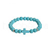 Synthetic Turquoise Round & Black Stone Cross Beaded Stretch Bracelets AL9928-2-1