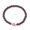 Round Natural Grade AAAA Garnet & Strawberry Quartz Beads Stretch Bracelets for Women BJEW-JB11825-02-2