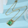 Square 304 Stainless Steel Green Glass Pendant Necklaces NJEW-L157-07G-3
