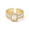 Clear Cubic Zirconia Rectangle Open Cuff Ring RJEW-I092-04G-2