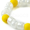 Round Synthetic Turquoise with Glass Seeded Beaded Stretch Rings for Women RJEW-JR00707-05-4