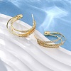 Triple C-Shaped Brass Micro Pave Clear Cubic Zirconia Stud Earrings EJEW-R025-29G-2