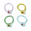 Flower Glass Beads Stretch Finger Rings for Women RJEW-MZ00025-1