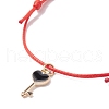 2Pcs 2 Style Heart & Skeleton Key Alloy Enamel Braided Bead Bracelets Set BJEW-JB09772-5